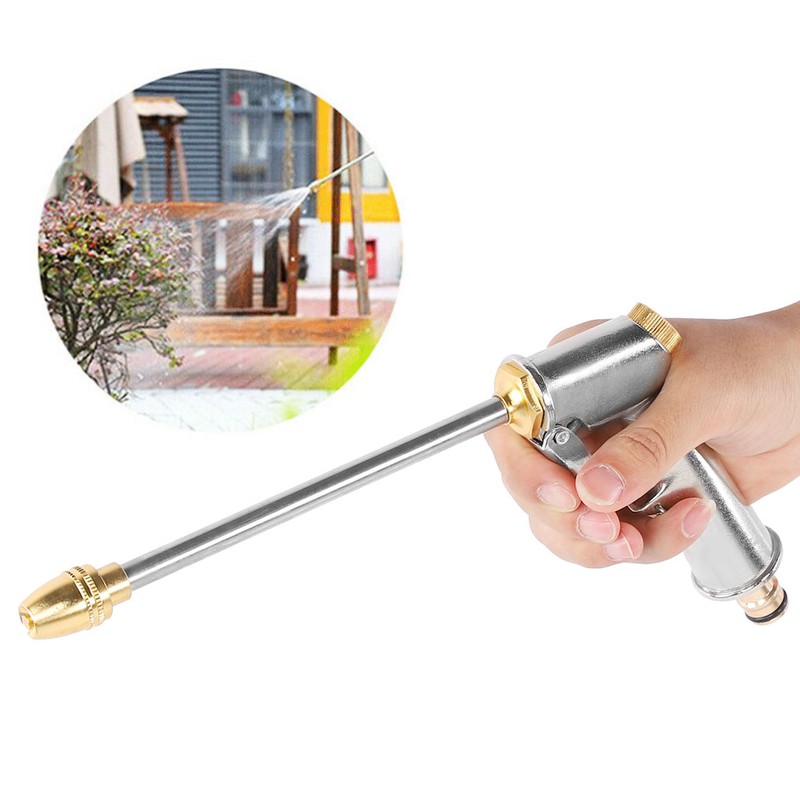 High Pressure Water Spray Gun Long Hose Brass Nozzle Adjustable