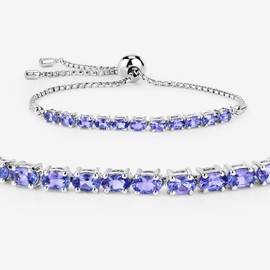 Tanzanite Bracelet, Natural Tanzanite Oval Bolo Bracelet in .925 Sterling Silver, Silver Tanzanite Bracelet (Adjustable Up to 9 Inch) for Women