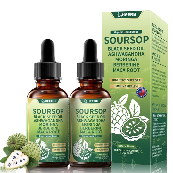 HEERB Soursop Bitters Liquid Drops with Black Seed Oil Ashwagandha