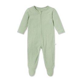 MORI Baby Unisex Two-Way Zip Ribbed Clever Sleepsuit in Sage – Comfort Bamboo and Organic Cotton Nightwear – Toddler's Pyjamas with Footed Design - 3-6 Months