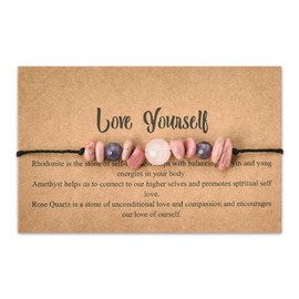 Inspirational Bracelet Gifts for Women Rose Quartz Bracelets for Girls Calming Beaded Bracelet for Womens Birthday Gifts for Teens Rhodonite Crystal Stone Bracelets Spirtitual Christmas Gifts for Her