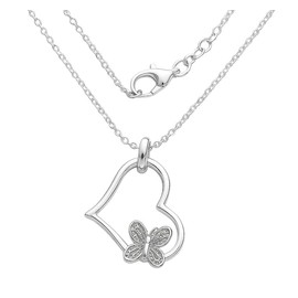 Ladies Silver Plated Heart & Butterfly Charm Pendant Necklace – 45cm Adjustable Chain – Elegant Gift for Women & Girls – Romantic Love Jewellery – Supplied in a Gift Box