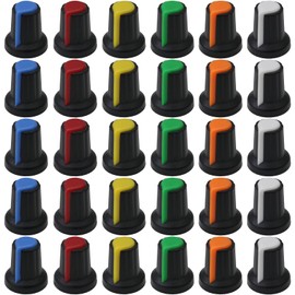 30 Pack Mixed Colour 6mm Splined AG2 Rotary Control Knobs Black Body Audio/Guitar/Mixer Knob