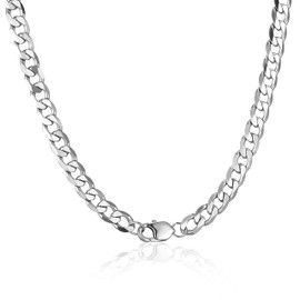AFSTALR Men's Necklace Silver Curb Chain, Stainless Steel Cuban Jewellery Chain Chains for Men Necklace, Stainless Steel