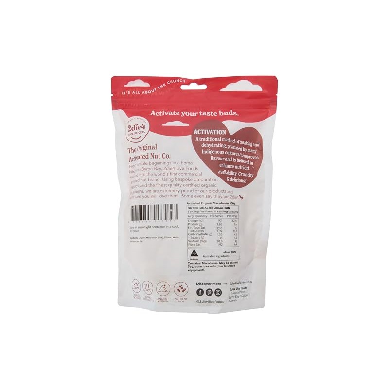 2Die4 Live Foods Activated Organic Macadamias 500g