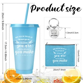 Pickmesh 15 Sets Employee Appreciation Gifts Multi Color 24 oz Plastic Travel Tumbler with Inspirational Canvas Bag and Keychain Thank You Gift for Christmas Coworker Team Nurse Teacher(Fresh)