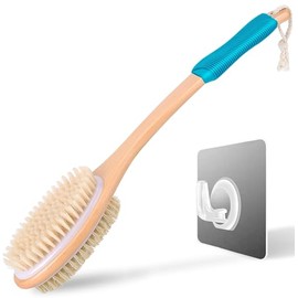 Depurador/cepillo ergonómico de mango largo para ducha, exfoliante corporal de doble cara para mujeres y hombres (azul)