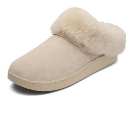 OLUKAI Ku'i Women's Slipper, Soft Full-Grain Leather & Wool Blend Footbed, Wet Grip Soles for Inside & Outside Wear, Cute & Comfortable Slip-On, Puka/Puka, 7