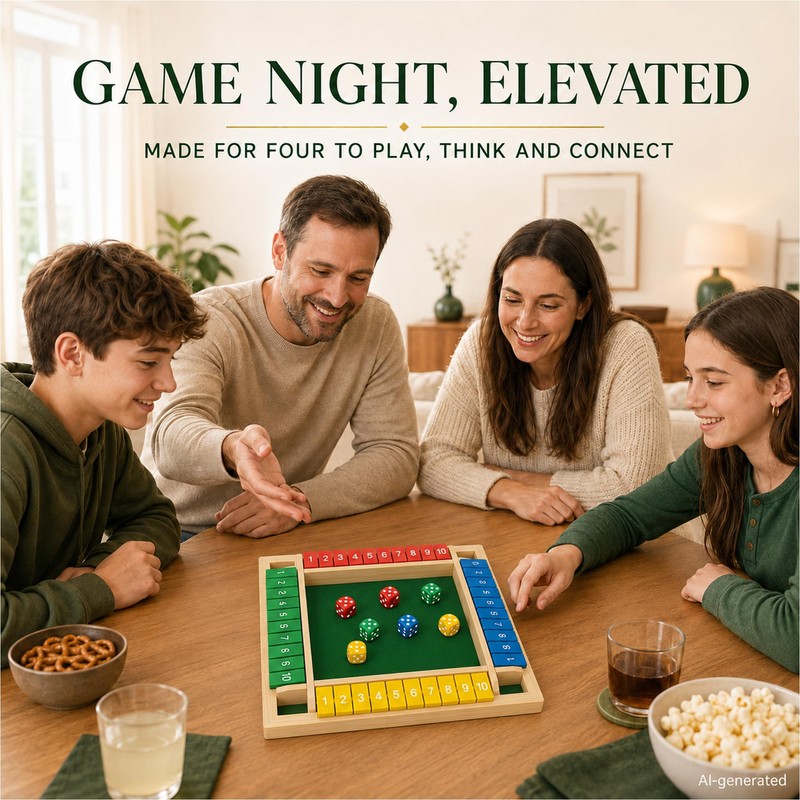 OANM studio Shut The Box Game, 4 Player Wooden Square