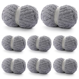 8 Pack Chunky Yarn for Hand Knitting - Chenille Yarn for Crocheting - 224 Yds Chunky Blanket Yarn Jumbo, Thick Fluffy for Knitting Blankets, Super Bulky Yarn 61.6 Oz (Light Gray)