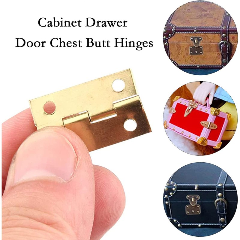8PCS Mini Solid Brass Hinges Cabinet Drawer Butt Hinges for