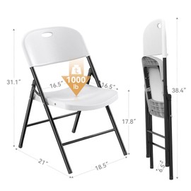 Nazhura 350 Weight Limit Heavy Duty Plastic Folding Chair with Reinfoced Steel Frame for Indoor and Outdoor, Wedding, Party, Restaurant, Meeting Room, Patio and Garden (White, 4 Pack)