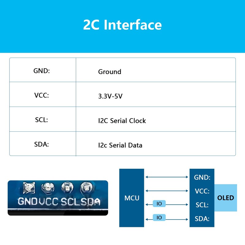 QIQIAZI 0.96 Inch OLED Display I2C Module, 5 Pieces I2C