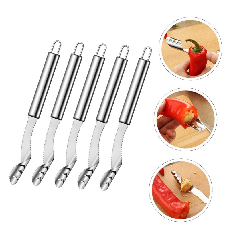 Mikinona 5pcs Multifunctional Pepper Core Remover Set Kitchen Chili Corers