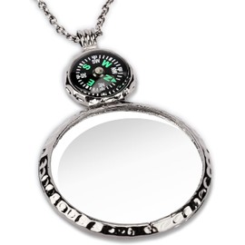 Magnifying Glass Necklace,Jiulory 10x Compass Necklace Magnifying Glass Pendant with Mini Compass,Magnifier Necklace Elderly Care Accessory Kids Hiking Camping Necklace Magnifier