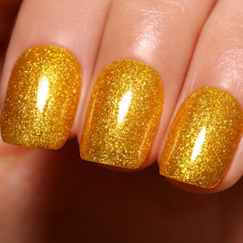 Firedeep Glitter Gold Gel Nail Polish, 16ml Yellow Gold Sparkle Gel Polish UV/LED Soak Off Nail Polish for Spring Summer Nail Art Design at Home
