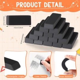 wearage 72 Count Black Pencil Erasers Rectangular Rubber Eraser Bulk for Art and Office Use Back to School Classroom Study Drawing Sketch Supplies
