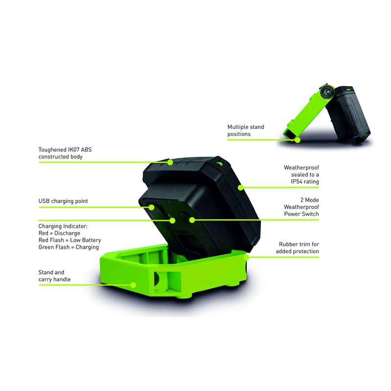 Luceco Compact Magnetic USB Charged Work Light, Green