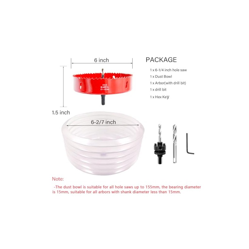 152mm Hole Saw and Hole Saw Accessory Dust Collector Bowl