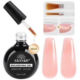 EBANKU 30ML Builder Nail Gel, 8 in 1 Cover Pink Builder Base Strengthener Gel Hard Gel Builder Ultra-thin Brush in Bottle for Strong Nails, Extension, Professional Nail Repair, Quick Extension Gel