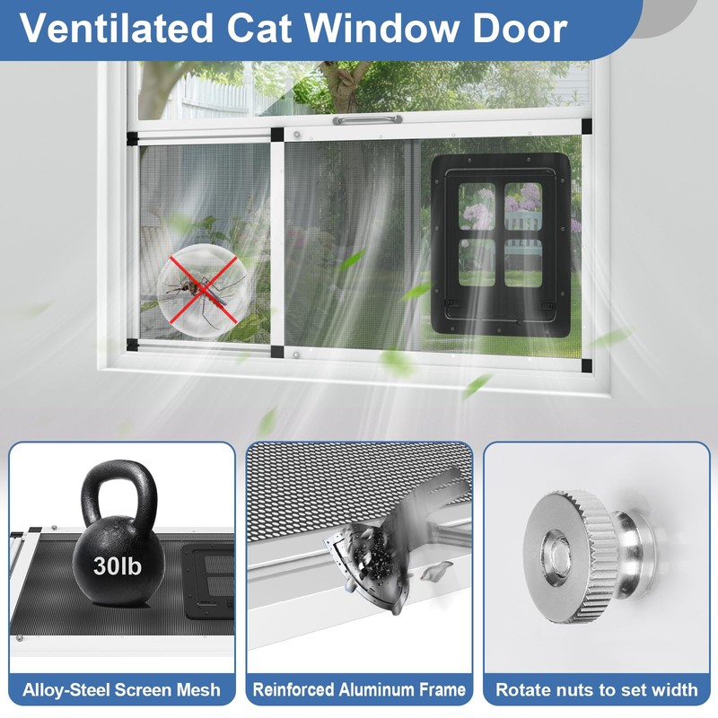 Ventilated Pet Door for Window, Fits 28.5"-32" Width Window, 2-Min