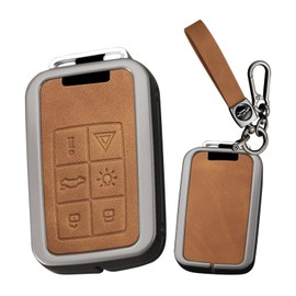Ysbxitu Key Fob Cover with Keychain 6 Buttons Fit for S60 S80 S90 V60 V70 V90 VC70 XC40 XC60 XC70 XC90 Zinc Alloy Remote Keyless Key Case Key Sleeve Key Fob Case Protection Shell-A Brown