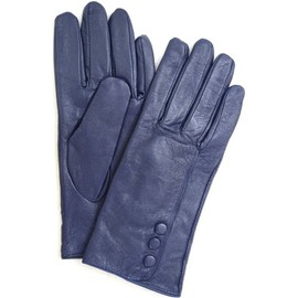 Snugrugs Ladies Leather Gloves Button Trim Warm Fleece Lining Super Soft (Black/Pink/Dark Blue/Purple), darkblue