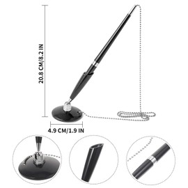 Hunken 3 Pcs Fixed Base Ballpoint Pen Set, Plastic Signature Pens with Stand and Chain, Black Ink Writing Pen for Reception Desk, Registry, Office, Wedding, and Party Decor (Black)