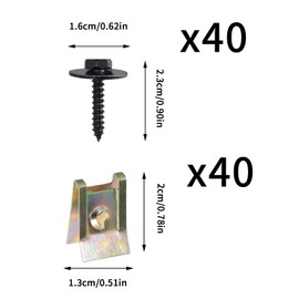 Pack of 40 Nut and Screw Car Kit, Body Screws, U Type Tin Nut Black Screw, U-Body Clip Car Attachment Clip Nut and Screw Set