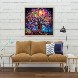 5D Diamond Painting Tree of Life, Colourful Magic Tree Diamond Painting for Adults and Children, DIY Set with Full Drill for Wall Decoration, Crystal Embroidery, Beginner Friendly, Wall Decoration,