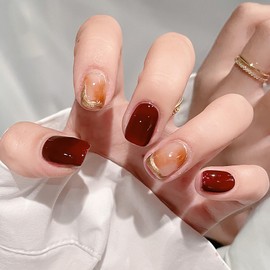 BHIDENAW Nail Tips, 24 Pieces, Nail Tips, Short, Autumn, Winter, Popular, Japanese Style, Cute, Simple, Stylish, Coming of Age Ceremonies, School Entrance Ceremonies, Graduation Ceremonies, Weddings,