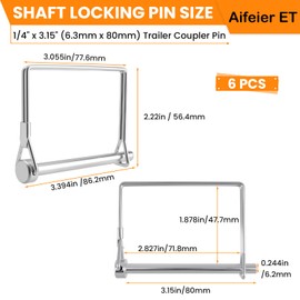 6 Pack Square Pto Shaft Locking Pin, 1/4" x 3.15" (6.3mm x 80mm) Trailer Towing Hitch Safety Wire Lock Coupler Pin Clip Accessories for Trailers, PTO, Farm, Lawn Mower, Hitches, RVs, Boats and Garden