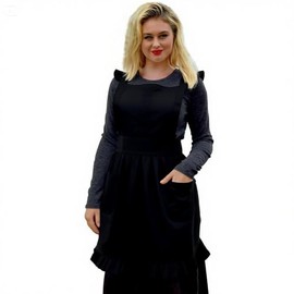 Love Potato Cotton Vintage Ruffle Apron, Cross-Back Adjustable Straps, 23 x 27 inches (Black)