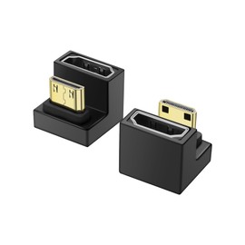 PNGKNYOCN U Shape 8K Mini HDMI to HDMI Adapter,180 Degree 2 Pack 48Gbps 2.1 Version Mini HDMI Male to HDMI Female Converter Adapter with LED Light for DSLR Portable Camcorder Tablet (Up Angle