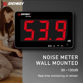 LEERCHUANG Sound Level Meter, Wall Mounted Hanging Decibel Meter W Large Screen Red LCD Display, Alarm, USB Powered Noise Meter(30dB-130dB)