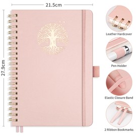 RETTACY Bullet Dotted Journal - A4 Notebook Hardcover Leather Journal,Dot Grid Notebook 110 Pages for Writing,Hardcover Leather Sketch Book, with Bookmark,Journal Stencils, Inner Pocket- Rosegold