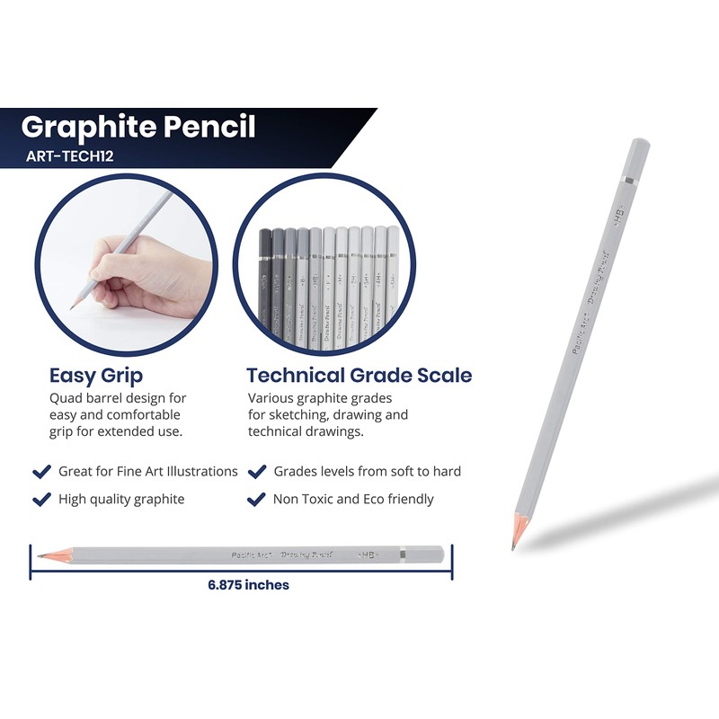 Pacific Arc Premium Graphite Drawing Pencils for Artists, Soft Pack