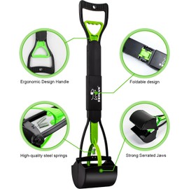 SZHLUX 28" Pooper Scooper, Foldable Dog Pooper Scooper with Unbreakable Material and Durable Spring for Grass and Gravel, Green