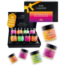 Hallingers Genuss Manufaktur Bath Salts Gift Set – 8 x Bath Additives with Dead Sea Bath Salt Elegant Gift Box, Bath Crystals Foot Bath & Spa "Bath Salt Klassi...", Gift Idea for Women Girlfriend