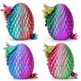 4PCS 3D Printed Dragon Eggs with Dragon Inside, Easter Dragon Eggs, Articulated Crystal Dragon, Mystery Dragon Egg Fidget Toy, Easter Basket Stuffers 3D Printed Animals Set ( NEW-4 )