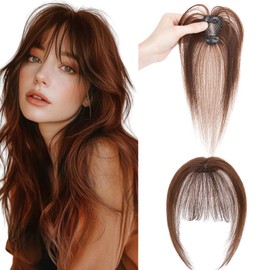 Benehair Clip-In Real Hair Extensions, 3D Air Fringe Real Hair, 20 g, Clip-In Bangs, Real Hair Front Fringe, Natural Bangs with Temple Face Shape, Change High Hairline, Black Brown #2