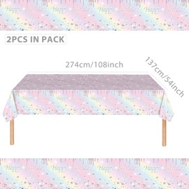 2pcs Pastel Rainbow Birthday Table Cloth Party Disposable Tablecloths,137 x274cm Shiny Glitter Diamond Birthday Party Rectangular Dining Table Cover for Baby Shower,Grils Birthday Party Table Décor