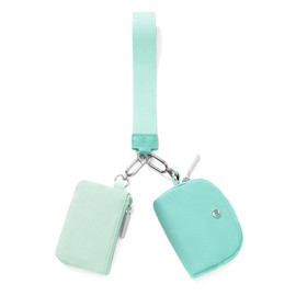 Mini Zip Around Wristlet keychain Wallet for Women Dual Pouch Wristlet Portable wallet Coin Purse Mini Women Coin Pocket, Light blue + Dark blue, Solid Color