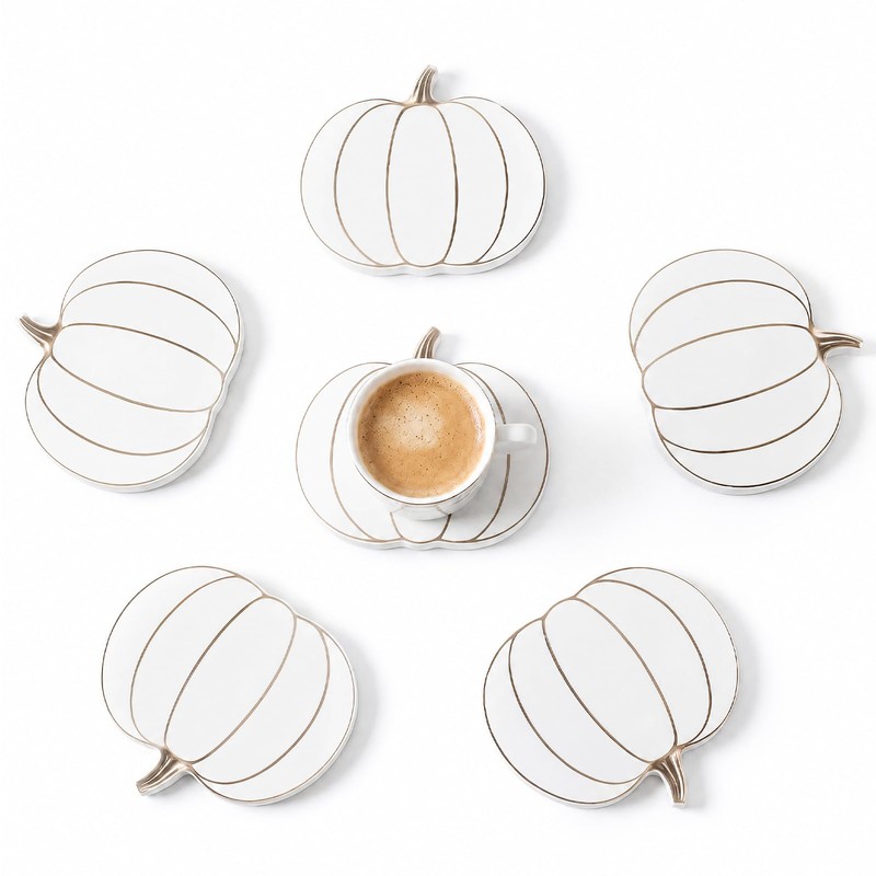 FoldTier 6 Pcs Marble Pumpkin Fall Coasters, Halloween Drink Coasters