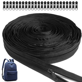Endless Zip with Zip, 5 mm, 15 m Long, Sold by the Metre, Nylon Zip, Endless with 20 Metal Sliders, Zip Black, Zip for Bed Linen, Clothing Bag