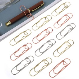 Sorcristy 15 Pack Metal Pen Clips, Multifunction Portable Paperclip Pen Holders for Notebooks, Office Supplies (Gold, Silver, Rose Gold)