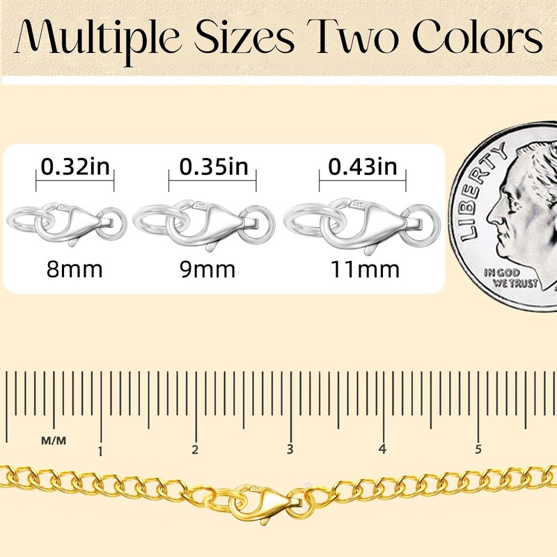 925 Sterling Silver Lobster Clasp with Closed Jump Rings,Necklace Clasps