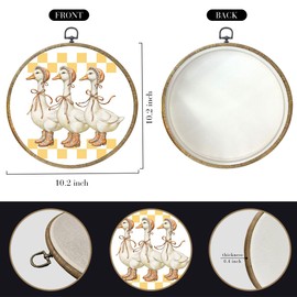 Cute Checkered Bow Goose Decor Goose Stuff Framed Round Wall Decor Canvas Wall Art Hanging Prints Artwork for Home Farmhouse Garden Living Room Boys Girls Bedroom Decorations 10.2X10.2 Inch