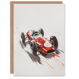 Artery8 Greeting Card Vintage Automobile Race Car Sport Watercolour For Him Man Birthday Card