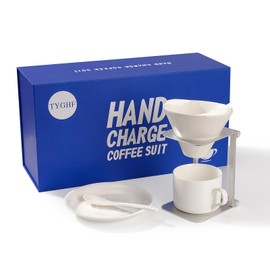 TYGHF 6-Piece Pour Over Coffee Maker Kit & Dripper Set with Foldable Stand, Cup, Spoon & Storage Bag - All-in-One Portable Coffee Brewing Kit for Camping, Home, Office